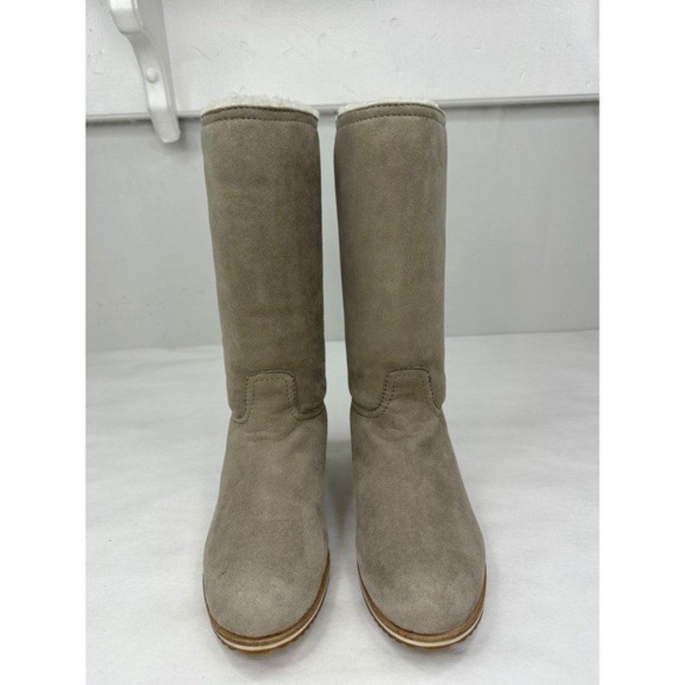 Prada Calzature Womens Donna Montone Fango Suede Sherpa Tall Boots Taupe EU 37.5